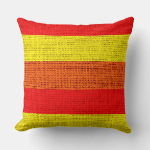 Red and Yellow Stripes Burlap Linen Rustic Jute Cushion