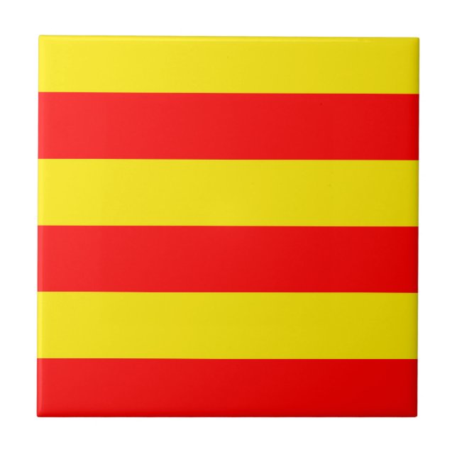 Red and Yellow Stripes Design Ceramic Tile (Front)