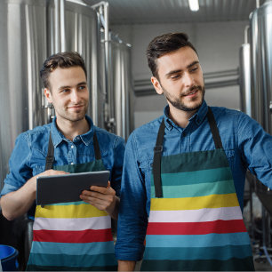 Red and Yellow Stripes in between Blue Shades Apron