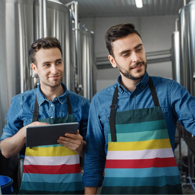 Red and Yellow Stripes in between Blue Shades Apron (apron)