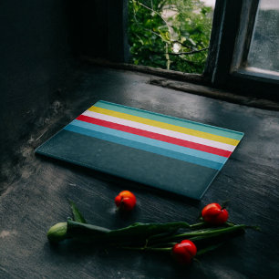 Red and Yellow Stripes in between Blue Shades Cutting Board