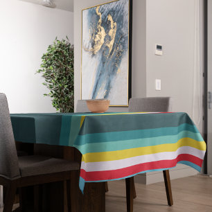 Red and Yellow Stripes in between Blue Shades Tablecloth