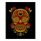 Red and Yellow Sugar Skull with Roses on Black