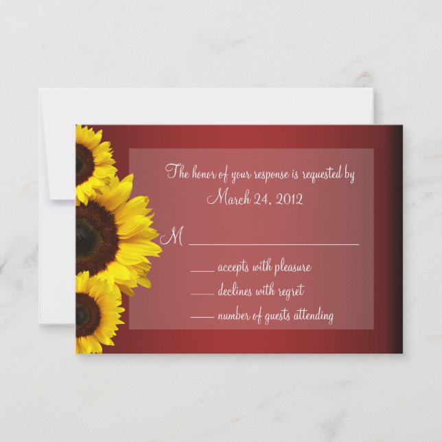 Red and Yellow Sunflower Wedding RSVP Card (Front)