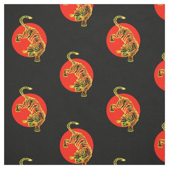 Red and Yellow Tiger Circle Pattern Fabric (Swatch)