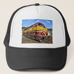 Red and Yellow Train Trucker Hat