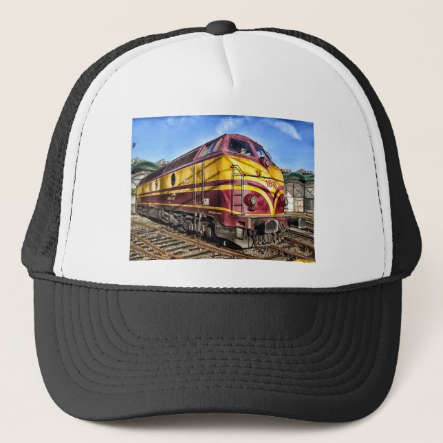 Red and Yellow Train Trucker Hat (Front)