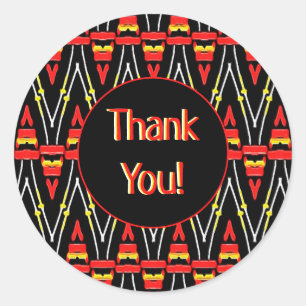 Red and Yellow Tribal Chevron Pattern Thank You Classic Round Sticker