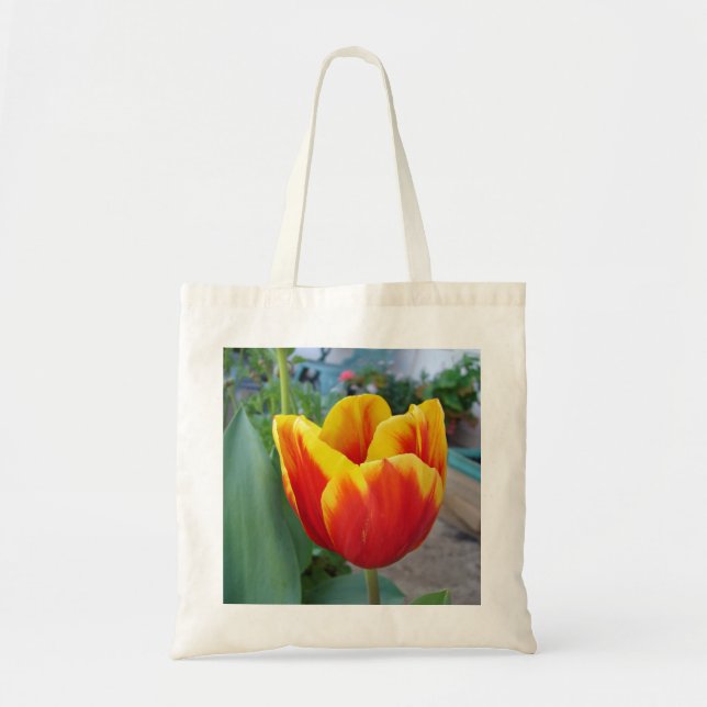 Red and Yellow Tulip floral Garden Photo Tote Bag (Front)