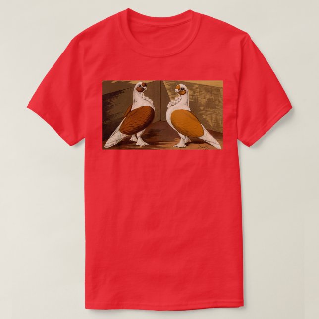Red and Yellow Turbin pigeons with smooth heads T-Shirt (Design Front)