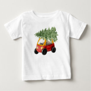Red and Yellow Vintage Pedal Car w/Christmas Tree Baby T-Shirt