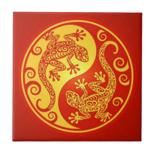 Red and Yellow Yin Yang Geckos Tile