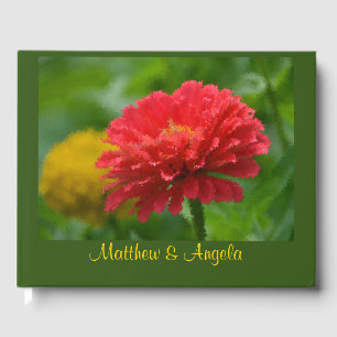 Red and Yellow Zinnia Flowers Guest Book