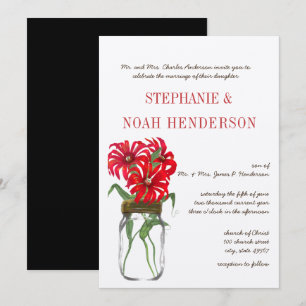 Red Andes Mountain Wild Flower Mason Jar Wedding Invitation