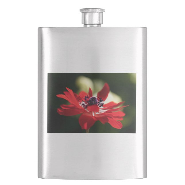 Red Anemone Flower Hip Flask (Front)