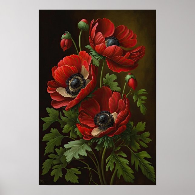 Red Anemone Flowers Art Print Poster (Front)