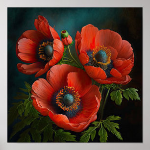 Red Anemone Flowers Art Print Poster