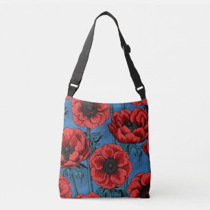 Red anemone garden crossbody bag