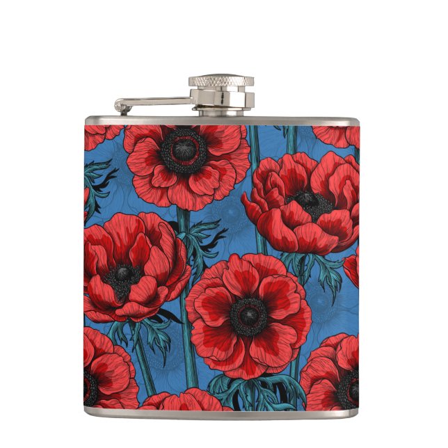 Red anemone garden hip flask (Front)
