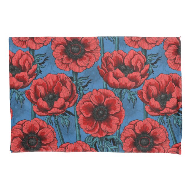 Red anemone garden pillowcase (Front)