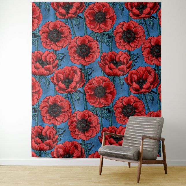 Red anemone garden tapestry (In Situ)