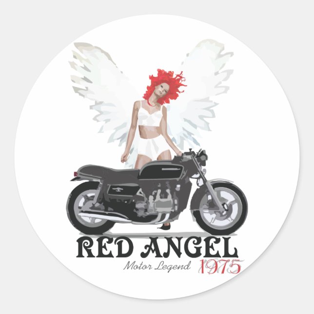 Red Angel Cafe Racer Motor Legend Classic Round Sticker (Front)