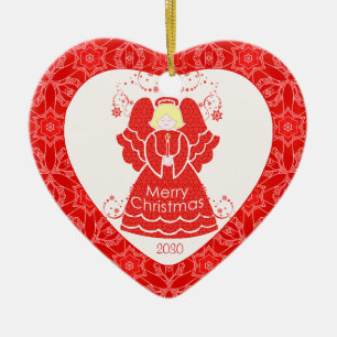 Red Angel Christmas Heart Ceramic Tree Decoration
