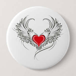 Red Angel Heart with wings 10 Cm Round Badge