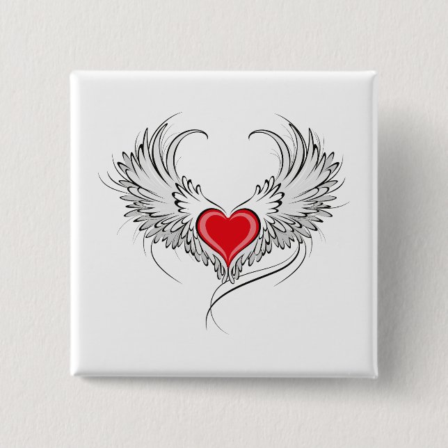 Red Angel Heart with wings 15 Cm Square Badge (Front)
