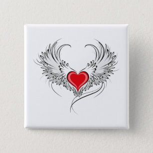 Red Angel Heart with wings 15 Cm Square Badge