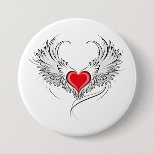 Red Angel Heart with wings 7.5 Cm Round Badge