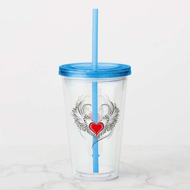 Red Angel Heart with wings Acrylic Tumbler (Front)