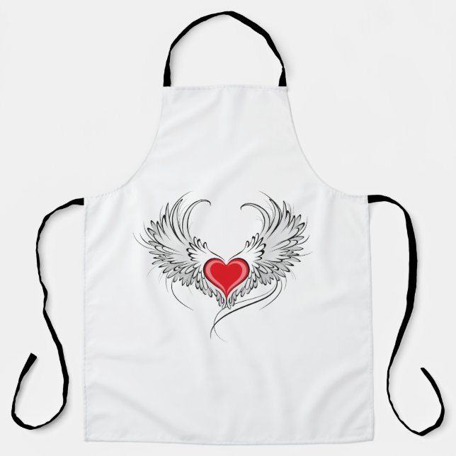 Red Angel Heart with wings Apron (Front)