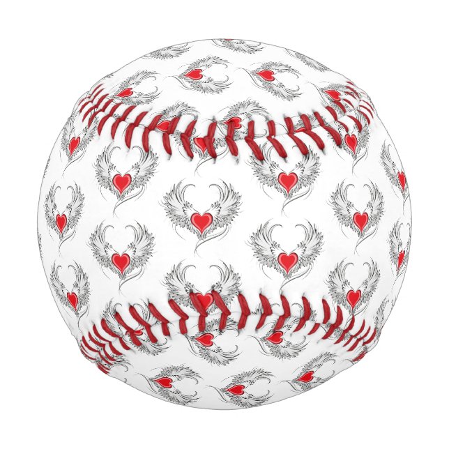 Red Angel Heart with wings Baseball (Front)