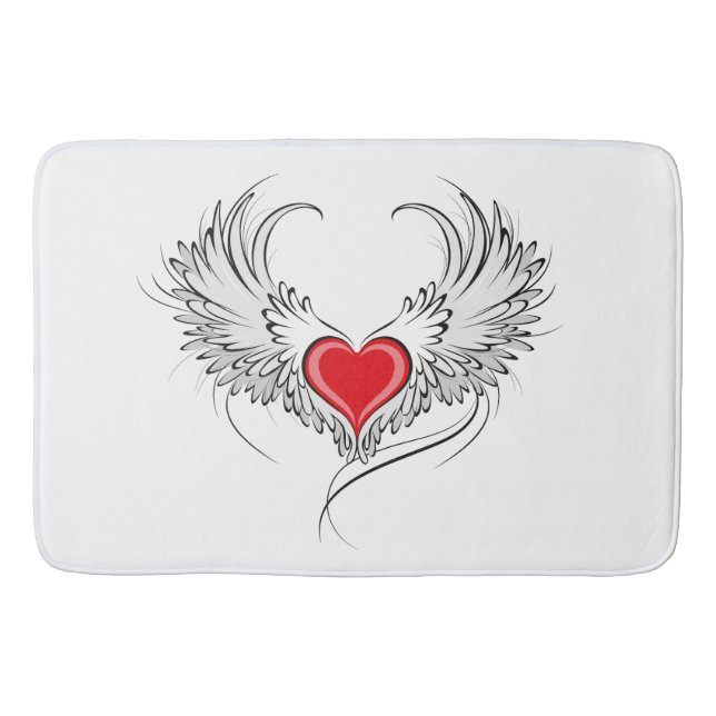 Red Angel Heart with wings Bath Mat (Front)