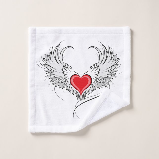 Red Angel Heart with wings Bath Towel Set (Wash Cloth)