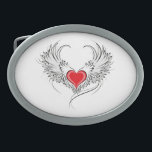 Red Angel Heart with wings Belt Buckle<br><div class="desc">Artistically painted red heart with angel wings grey,  decorated with black smooth contour.</div>