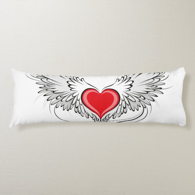 Red Angel Heart with wings Body Cushion (Front)