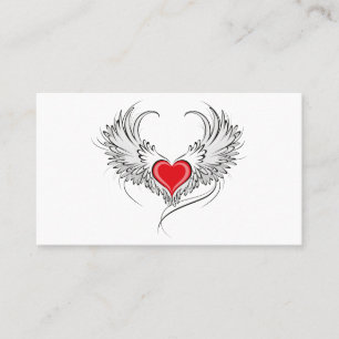 Red Angel Heart with wings Business Card