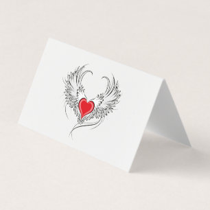 Red Angel Heart with wings Business Card