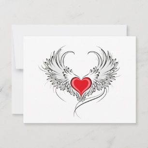 Red Angel Heart with wings Card