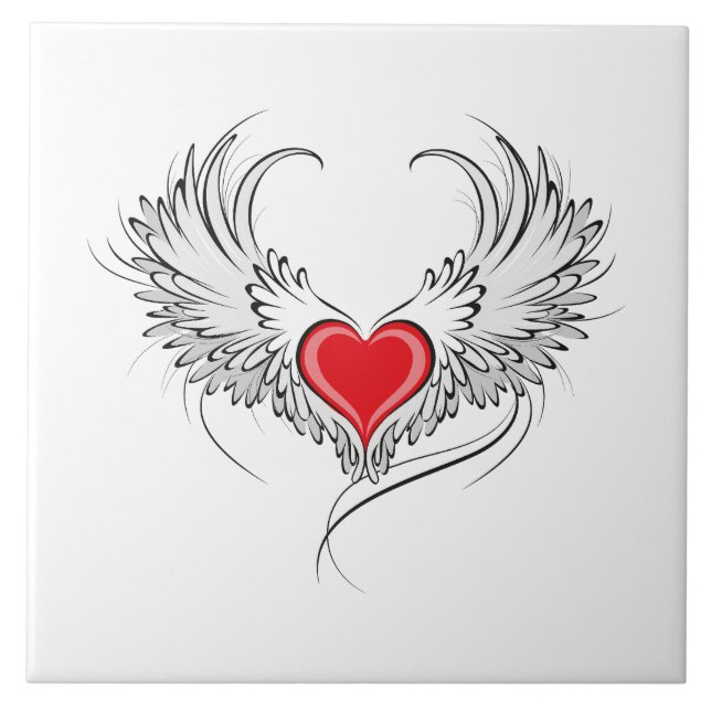 Red Angel Heart with wings Ceramic Tile (Front)