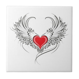 Red Angel Heart with wings Ceramic Tile