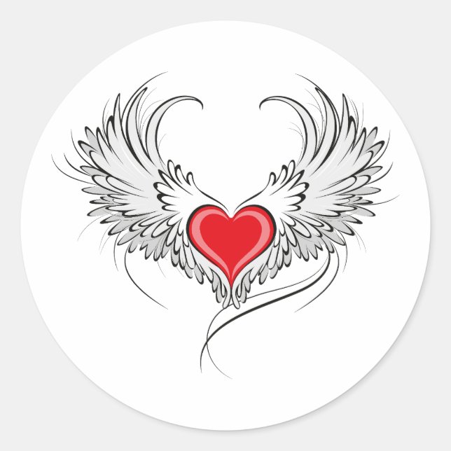Red Angel Heart with wings Classic Round Sticker (Front)