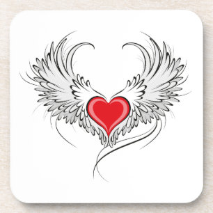 Red Angel Heart with wings Coaster