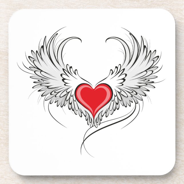 Red Angel Heart with wings Coaster (Front)