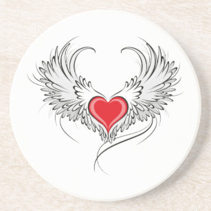Red Angel Heart with wings Coaster