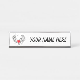 Red Angel Heart with wings Desk Name Plate