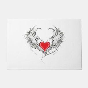 Red Angel Heart with wings Doormat