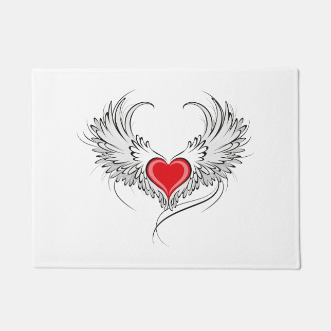 Red Angel Heart with wings Doormat (Front)